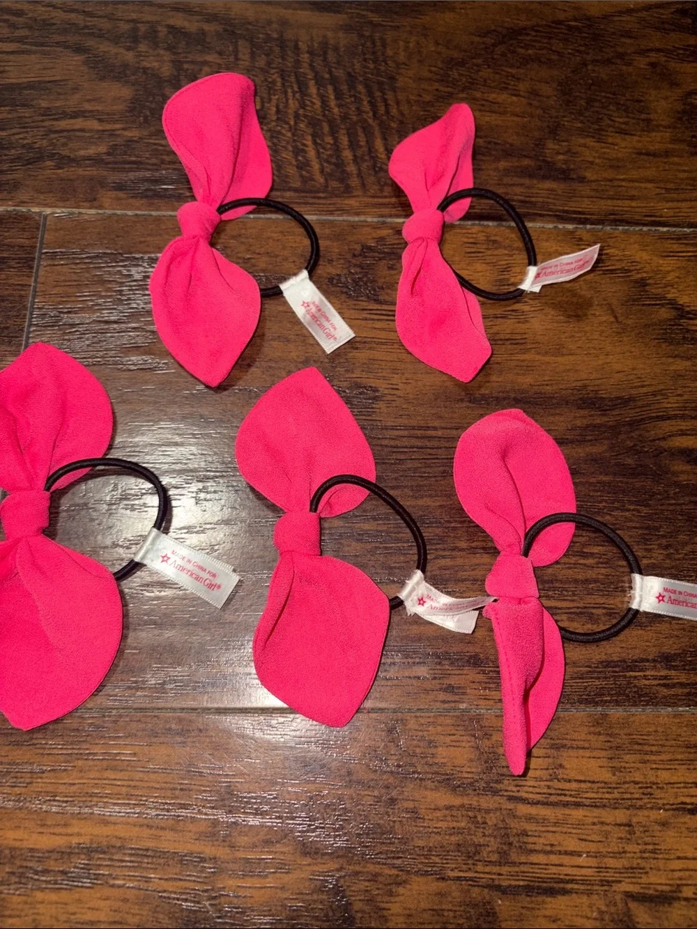 American Girl Pink Bow Elastic Hair Ties Set of 5. Exclusive American Girl Cafe.